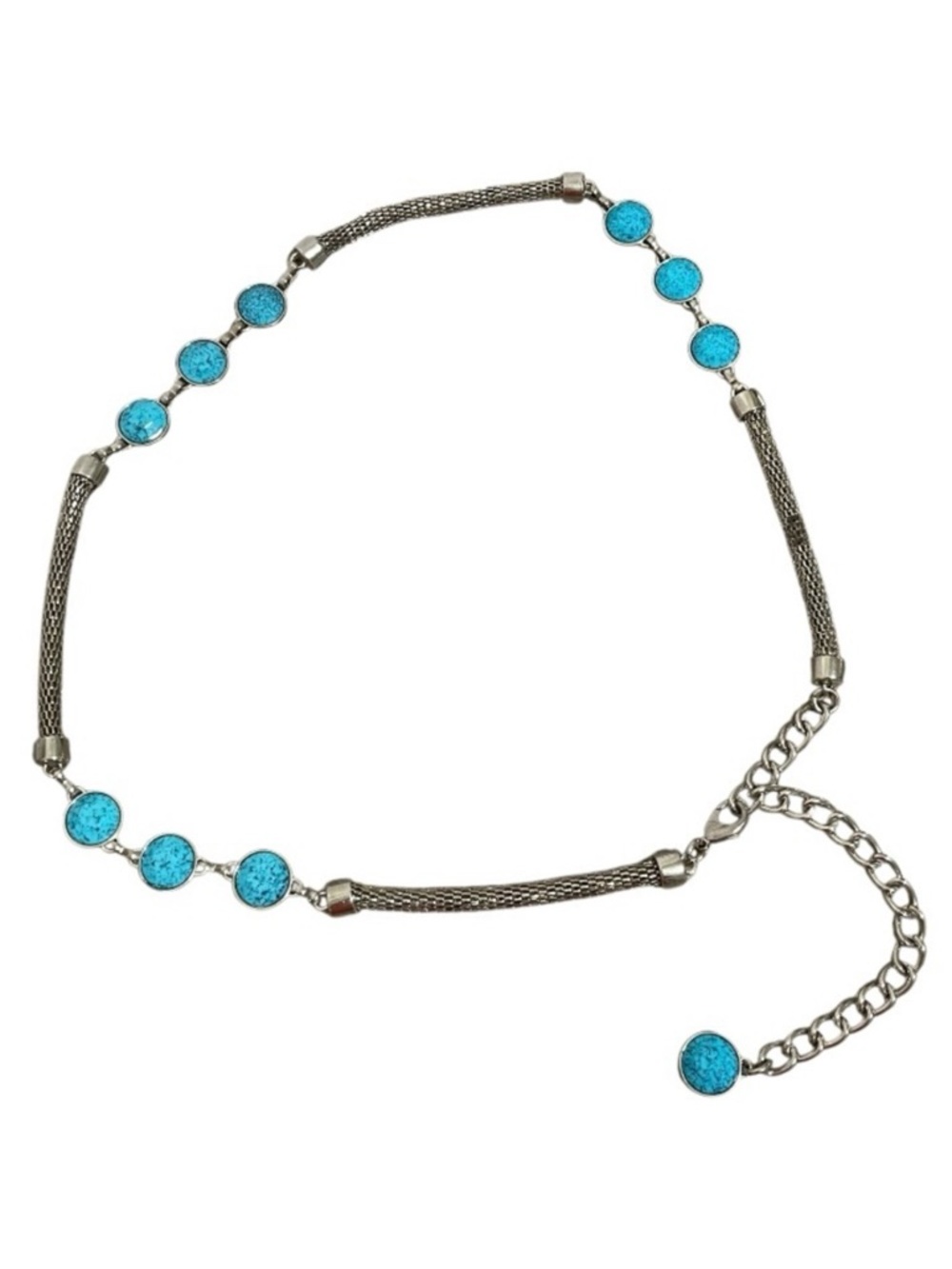 Round Silver Serpentine Chain Link Waist Belt Southwest Turquoise Howlite Size L